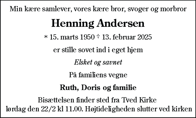 Dødsannonce for Henning Andersen