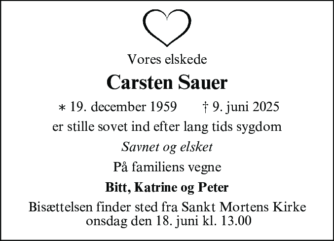 Dødsannonce for Carsten Sauer
