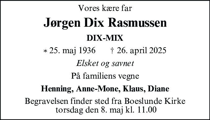 Dødsannonce for Jørgen Dix Rasmussen