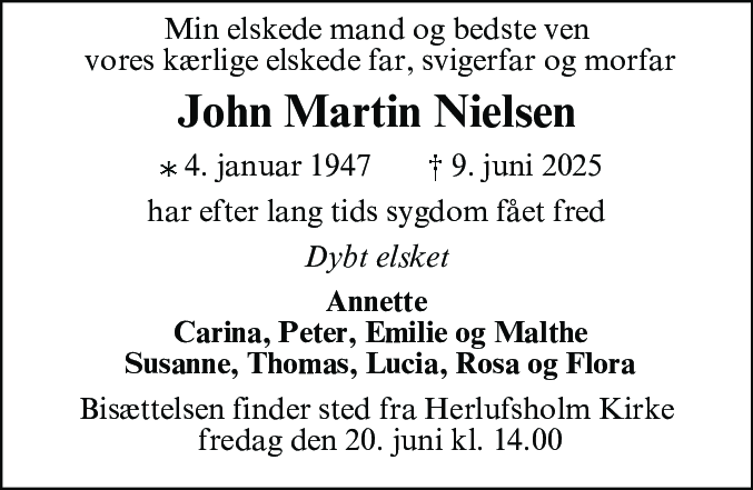 Dødsannonce for John Martin Nielsen