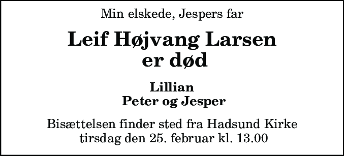 Dødsannonce for Leif Højvang Larsen