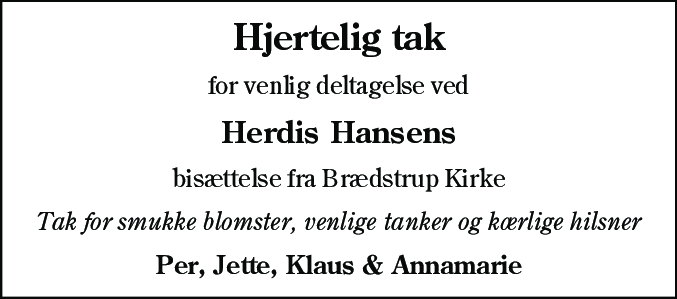 Dødsannonce for Herdis Hansen
