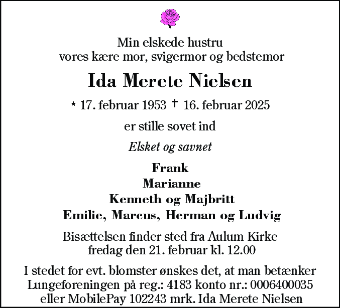 Dødsannonce for Ida Merete Nielsen
