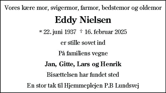 Dødsannonce for Eddy Nielsen