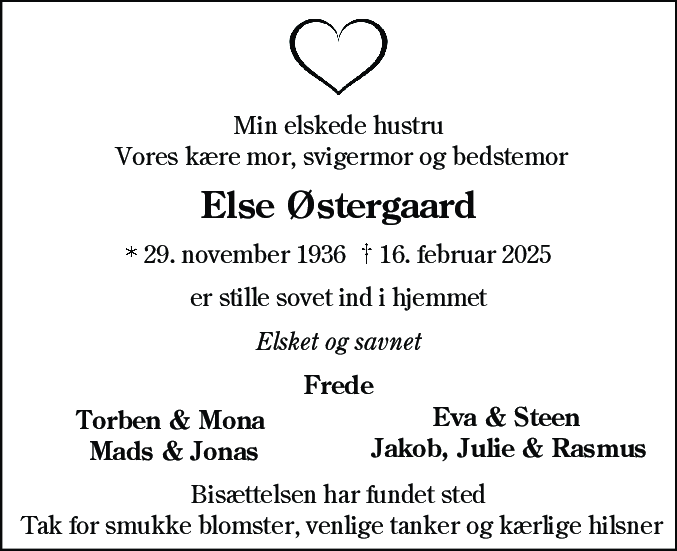 Dødsannonce for Else Østergaard