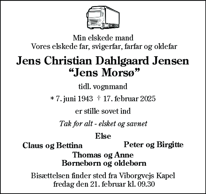 Dødsannonce for Jens Christian Dahlgaard Jensen