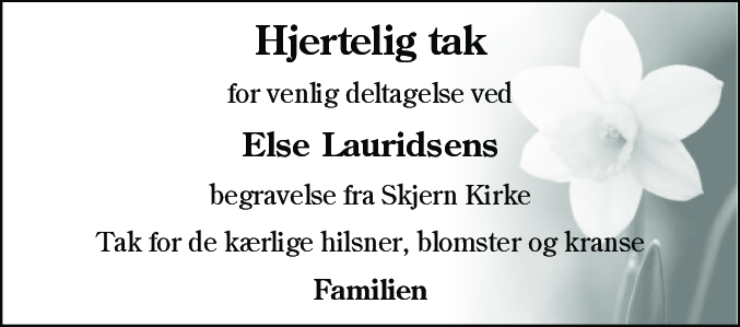 Dødsannonce for Else Lauridsen