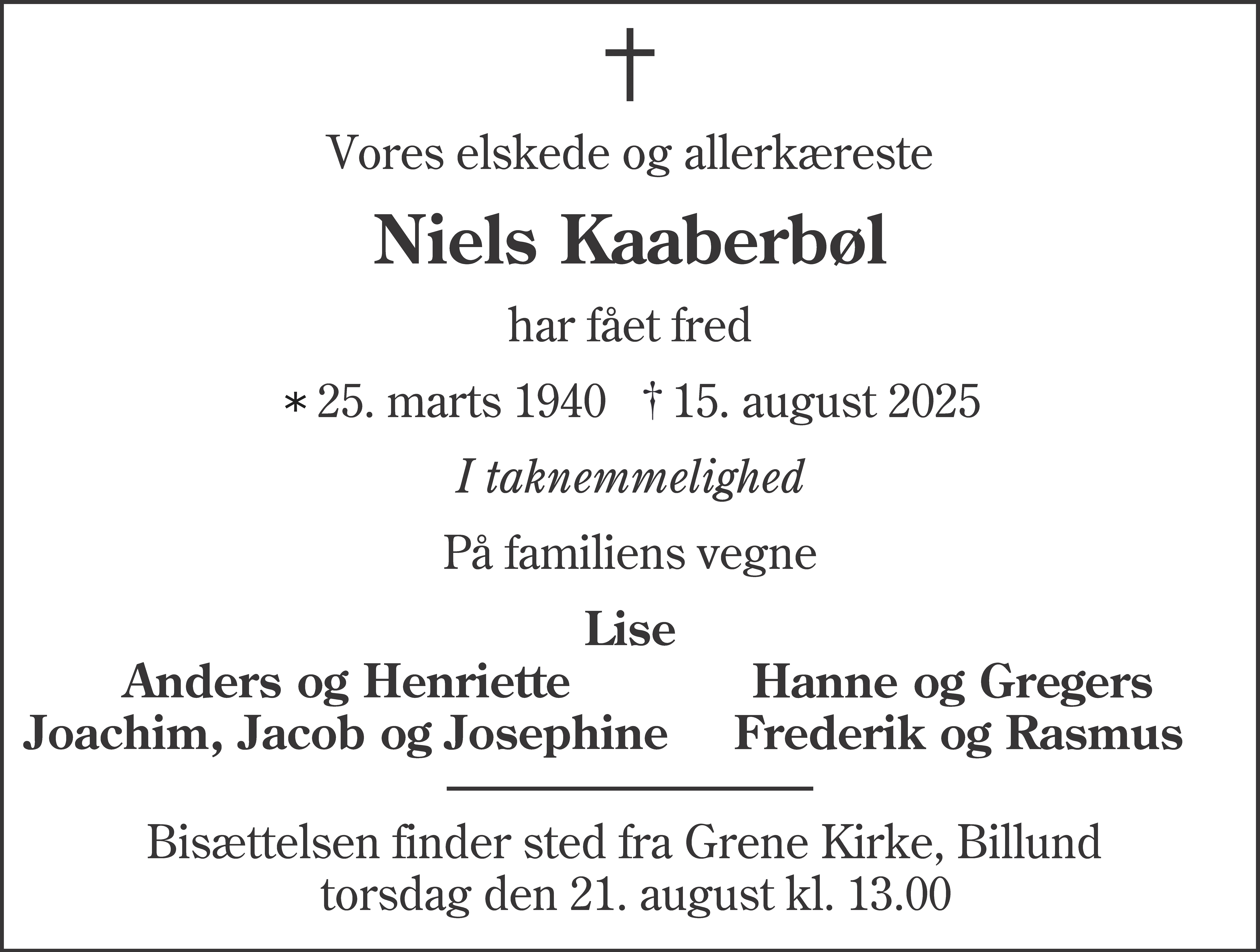 Dødsannonce for Niels Erling Kaaberbøl