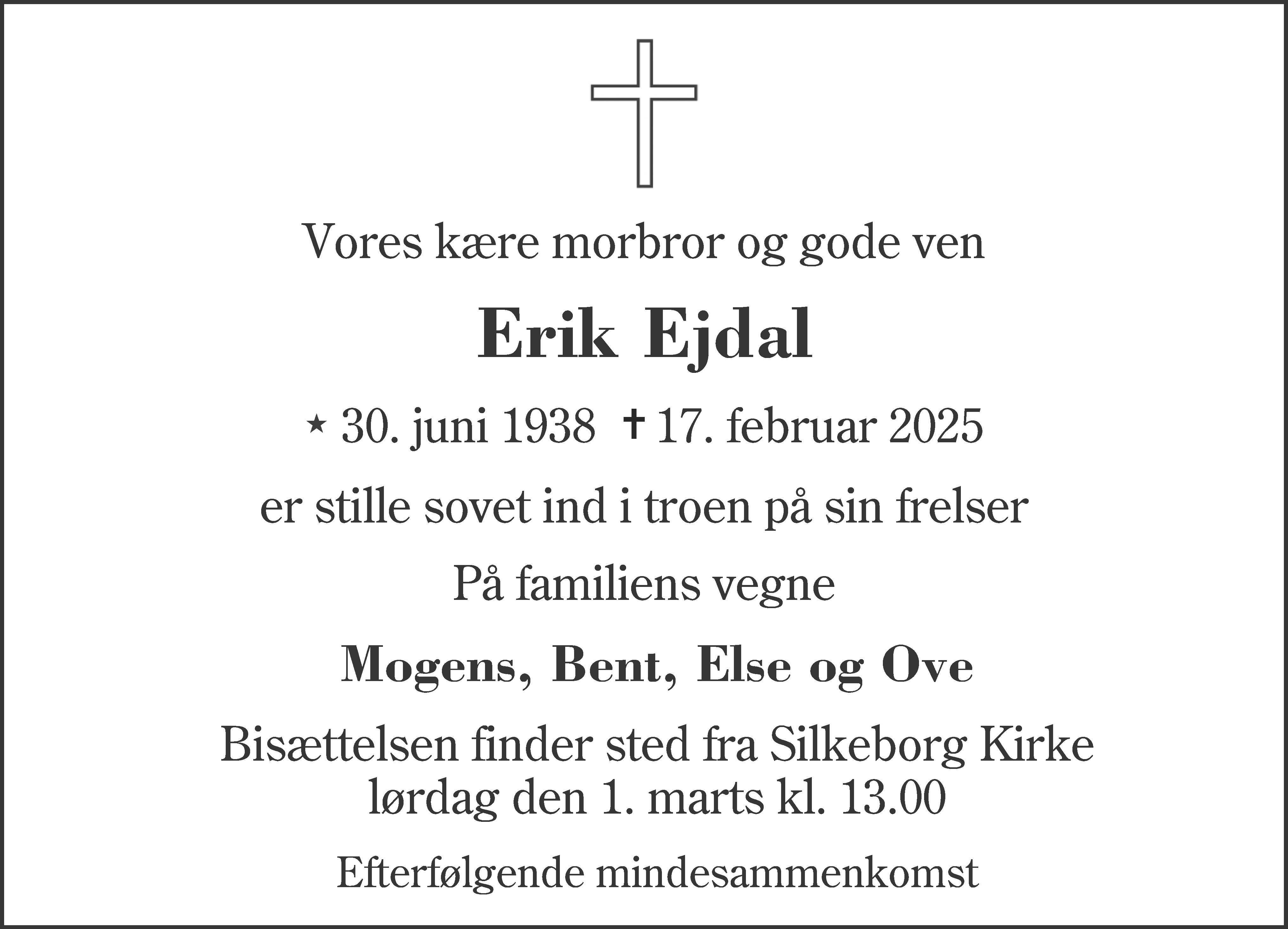 Dødsannonce for Erik Ejdal