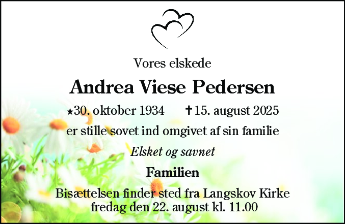Dødsannonce for Andrea Viese Pedersen