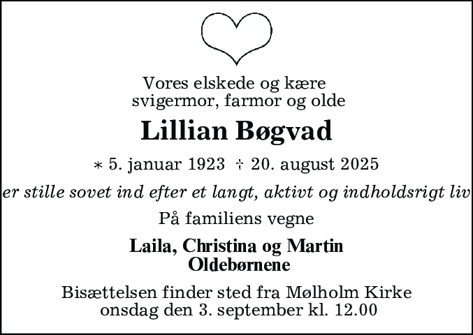 Dødsannonce for Lillian Bøgvad