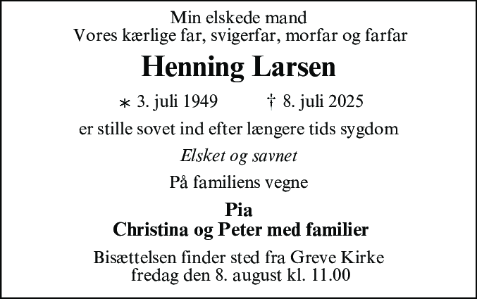 Dødsannonce for Henning Larsen