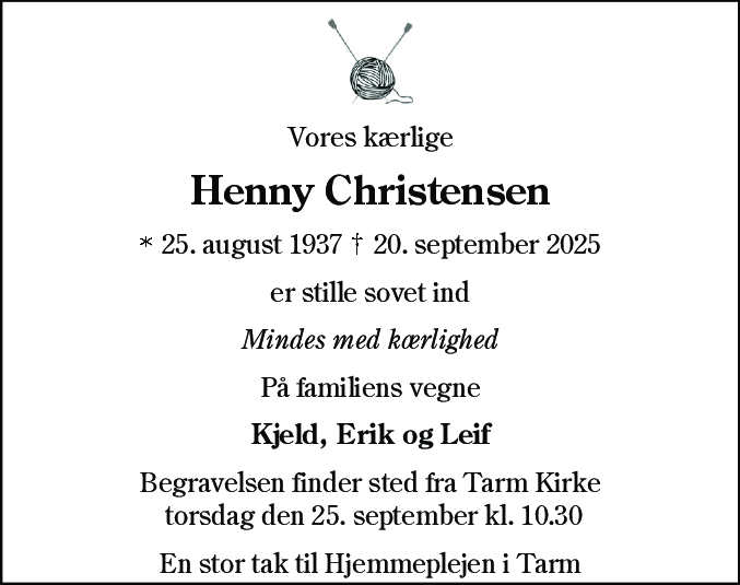 Dødsannonce for Henny Christensen