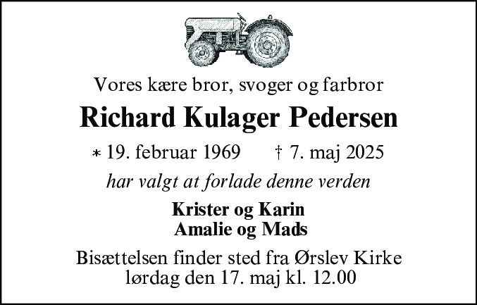 Dødsannonce for Richard Kulager Petersen
