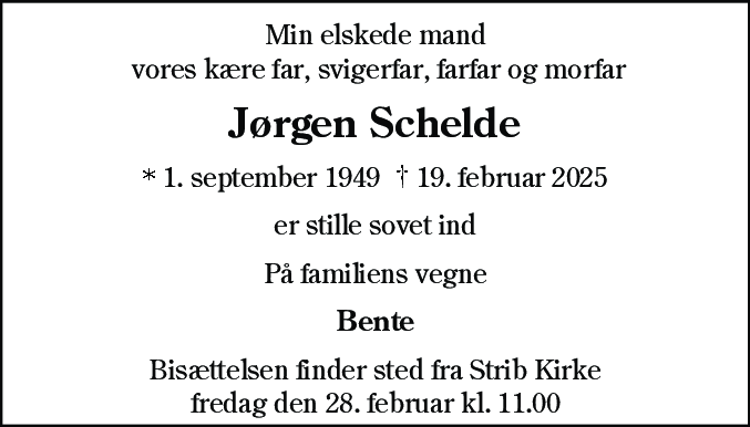 Dødsannonce for Jørgen Schelde