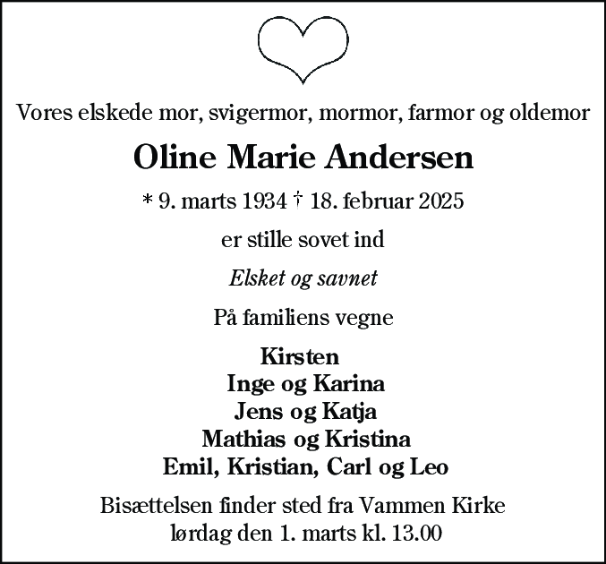 Dødsannonce for Oline Marie Andersen