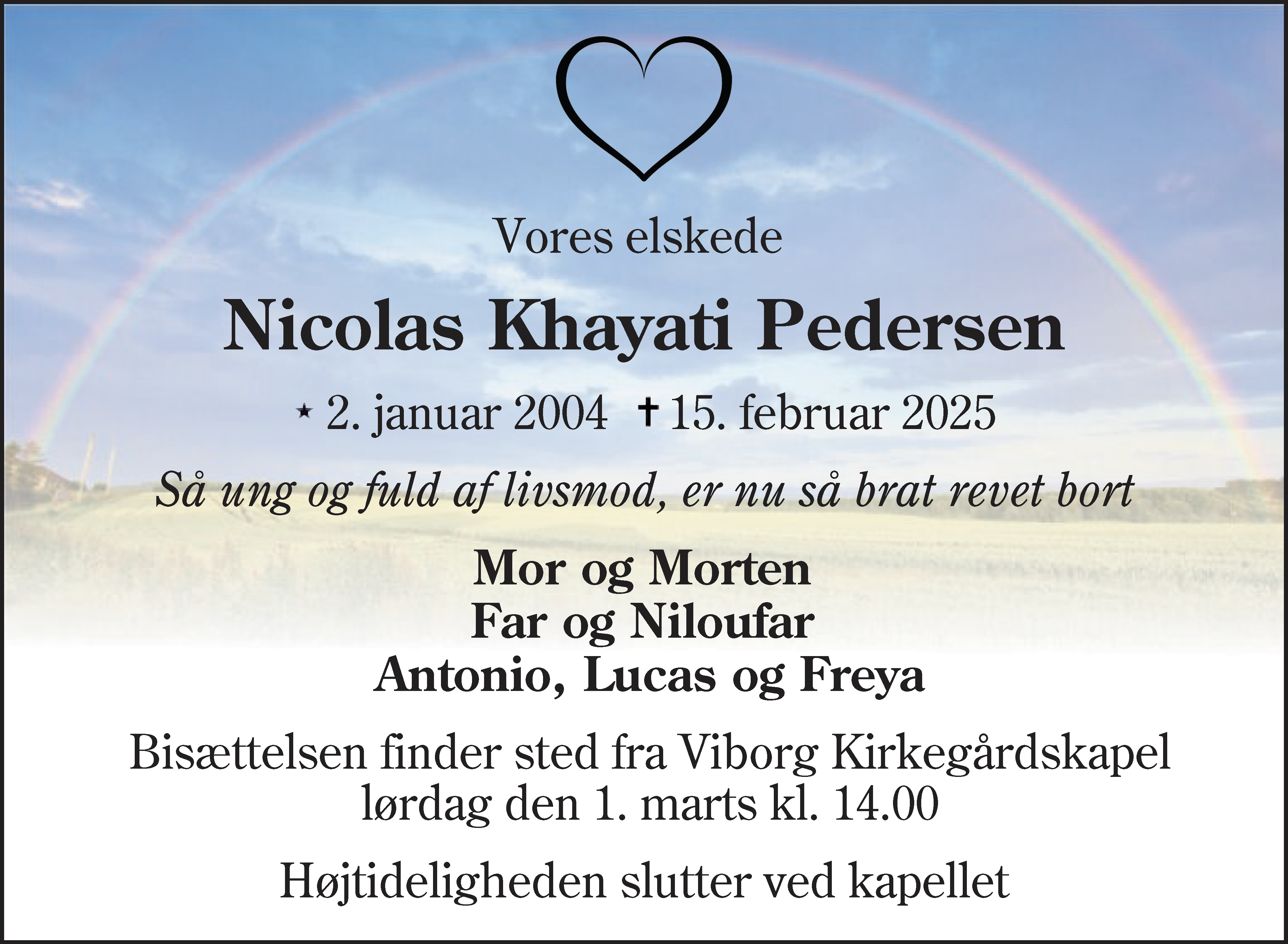 Dødsannonce for Nicolas Khayati Pedersen