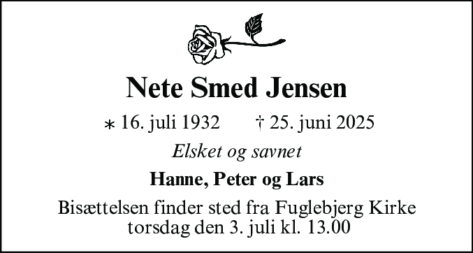 Dødsannonce for Agnete Jensen