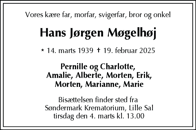 Dødsannonce for Hans Jørgen Møgelhøj