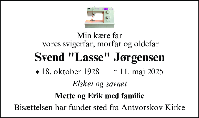 Dødsannonce for Svend Jørgensen