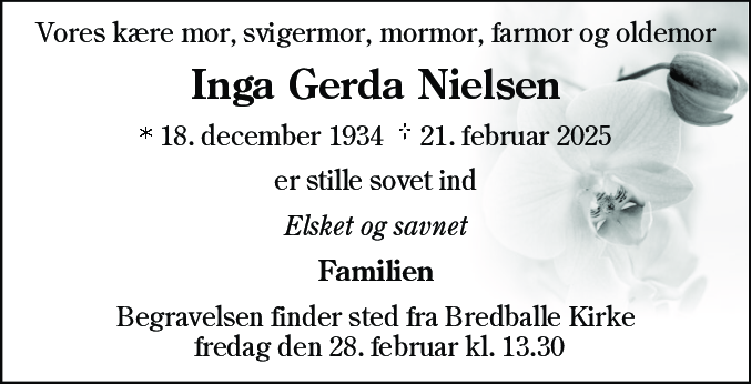 Dødsannonce for Inga Gerda Nielsen