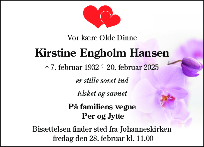 Dødsannonce for Kirstine Engholm Hansen