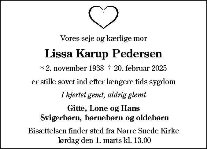 Dødsannonce for Lissa Karup Pedersen
