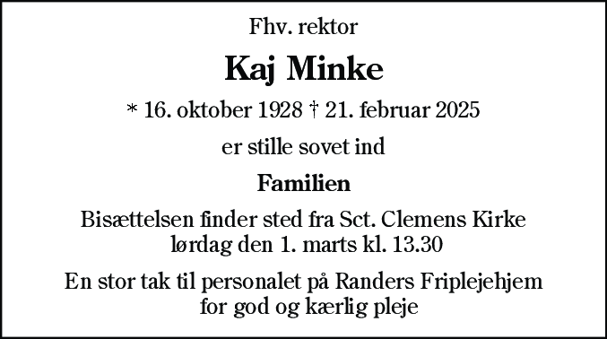 Dødsannonce for Kaj Minke