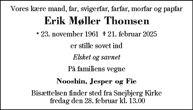 Dødsannonce for Erik Møller Thomsen