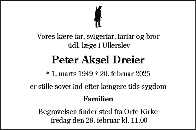 Dødsannonce for Peter Aksel Dreier