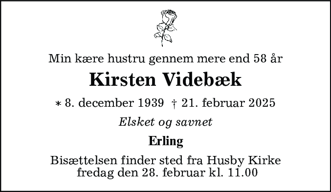 Dødsannonce for Kirsten Videbæk