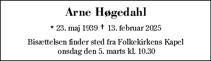 Dødsannonce for Arne Høgedahl
