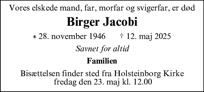 Dødsannonce for Birger Jacobi