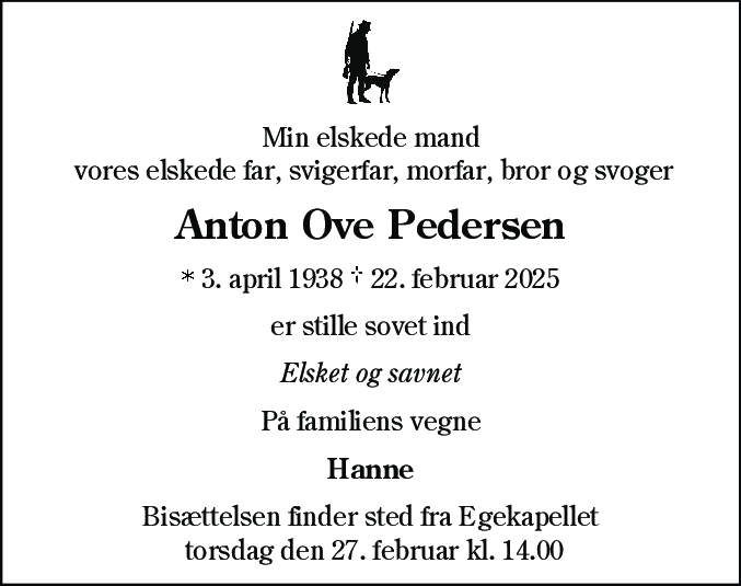 Dødsannonce for Anton Ove Pedersen