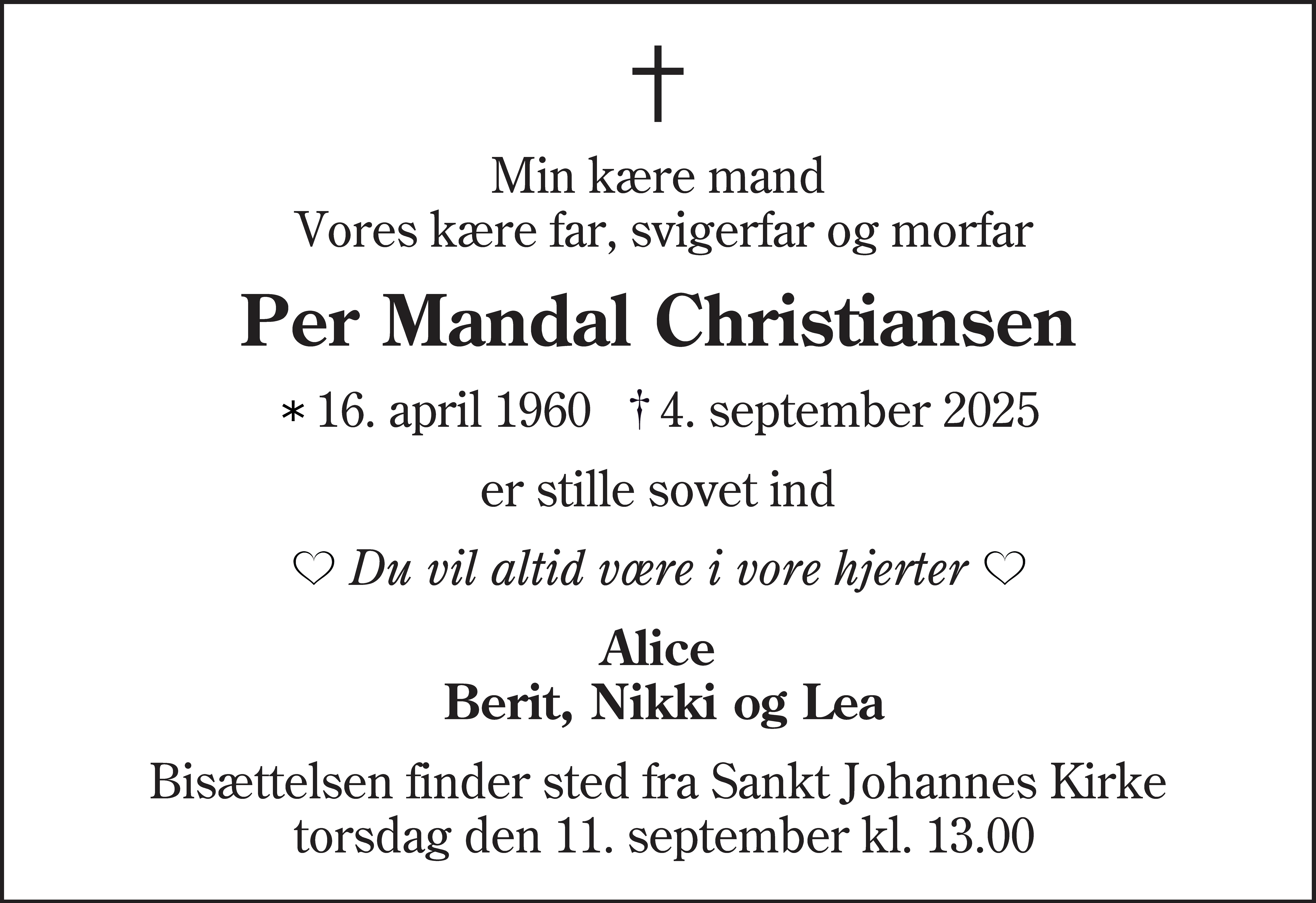 Dødsannonce for Per Mandal Christiansen