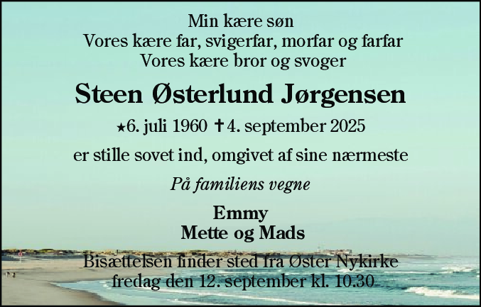 Dødsannonce for Steen Østerlund Jørgensen