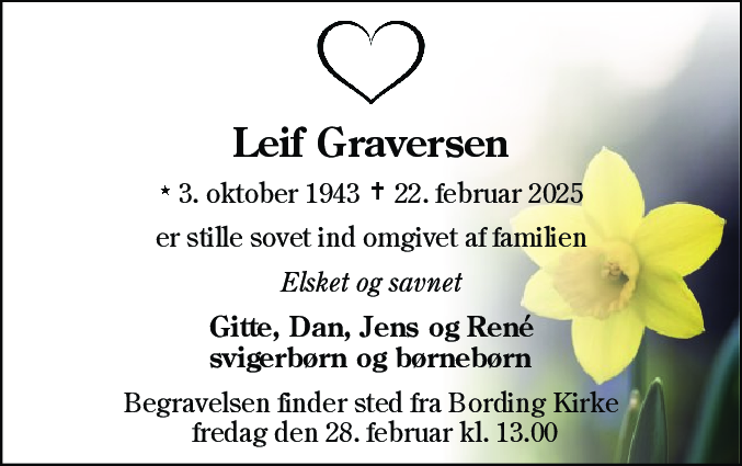Dødsannonce for Leif Verner Graversen