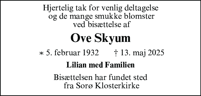 Dødsannonce for Ove Skyum