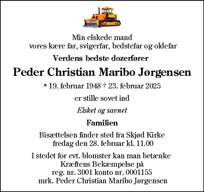 Dødsannonce for Peder Christian Maribo Jørgensen