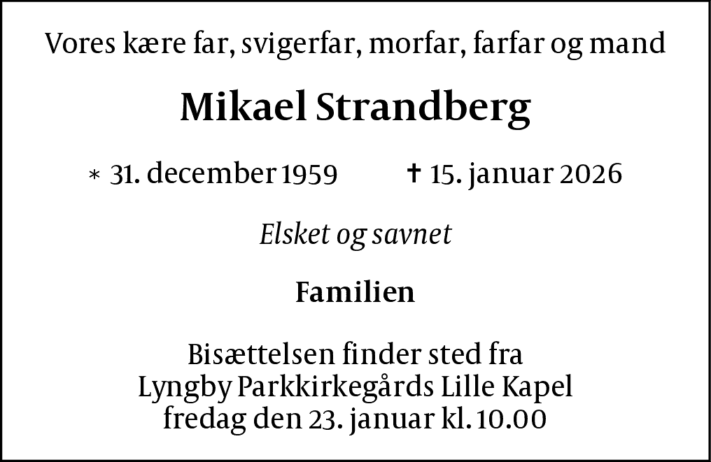 Dødsannonce for Mikael Strandberg
