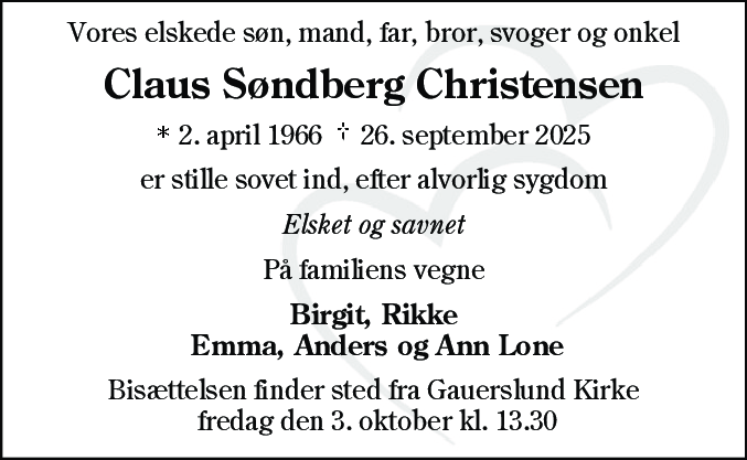 Dødsannonce for Claus Søndberg Christensen