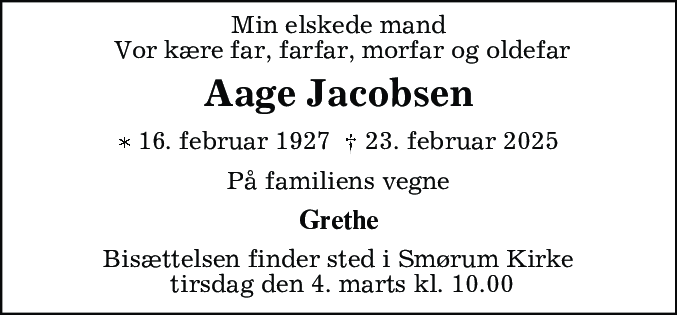 Dødsannonce for Aage Jacobsen