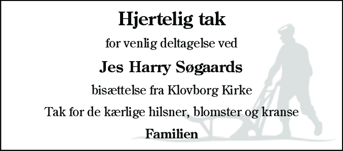 Dødsannonce for Jes Harry Søgaard