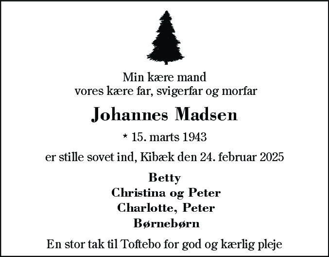 Dødsannonce for Johannes Madsen