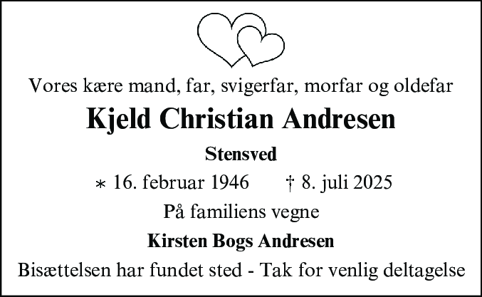 Dødsannonce for Kjeld Christian Andresen