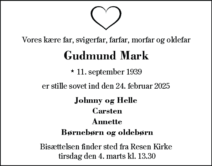 Dødsannonce for Gudmund Mark