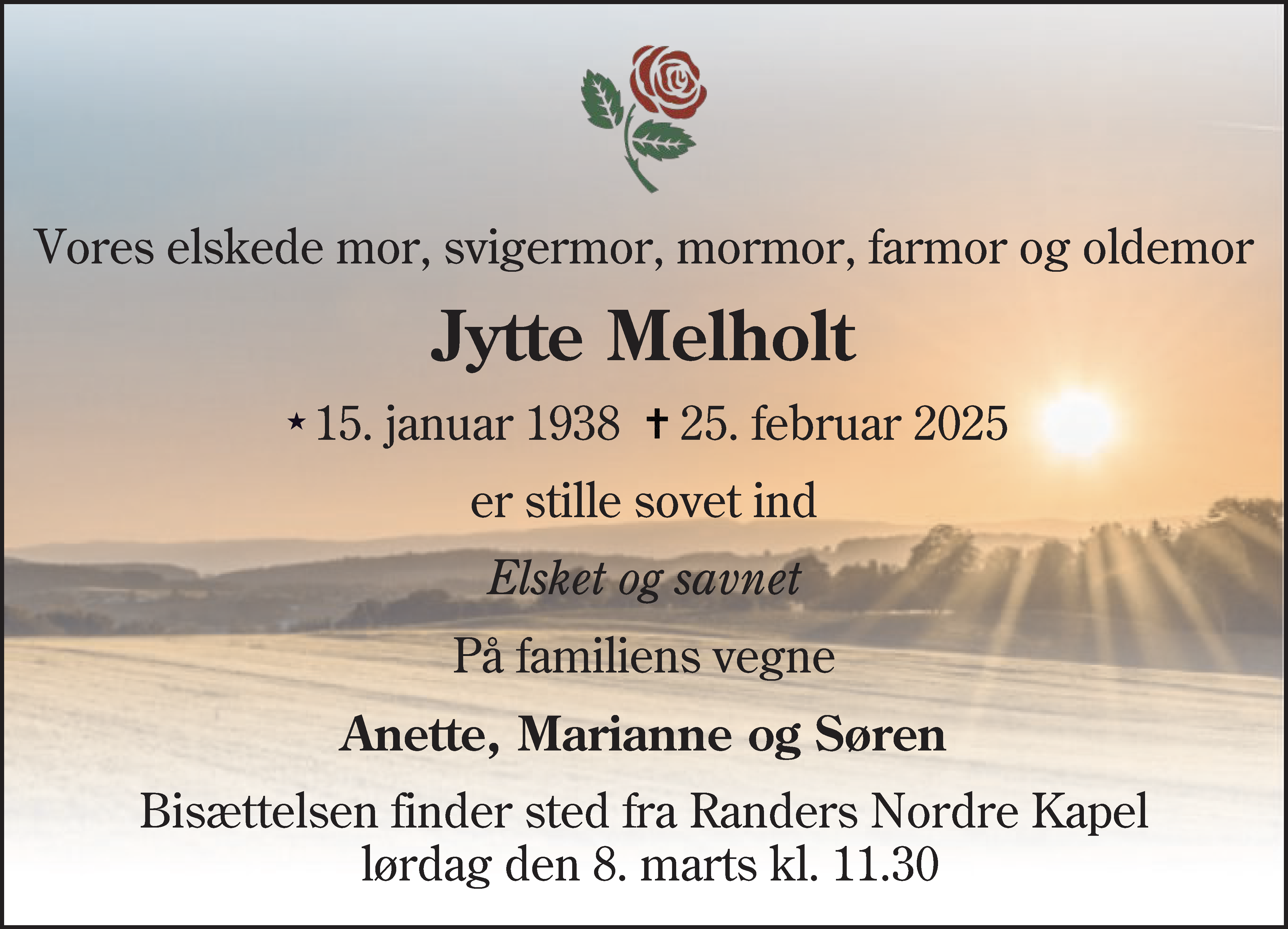 Dødsannonce for Jytte Melholt
