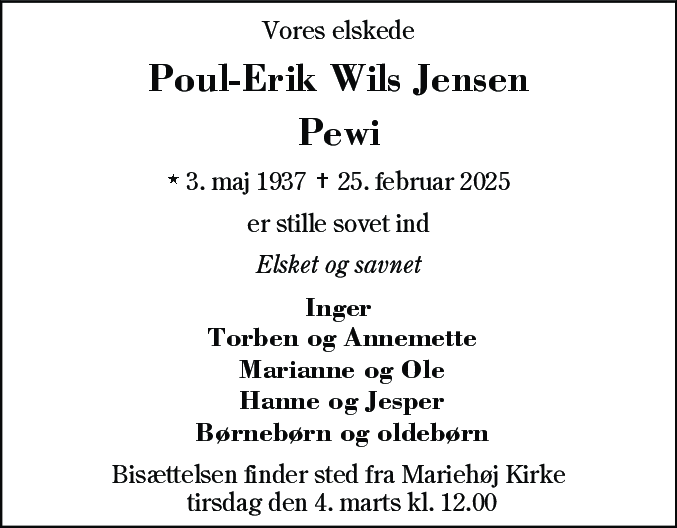 Dødsannonce for Poul Erik Wils Jensen