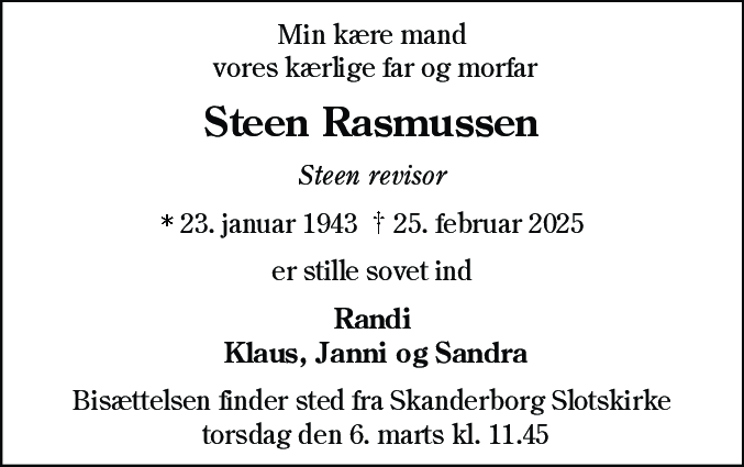 Dødsannonce for Steen Rasmussen