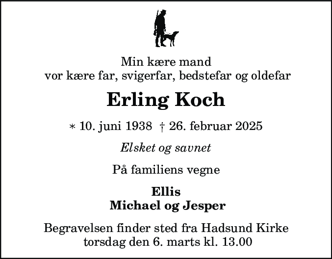 Dødsannonce for Erling Koch